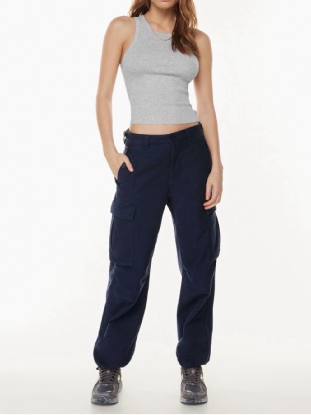 Aritzia TNA Navy Cargo Pants for Women - Straight Leg